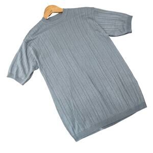 Vintage 1990s Pavo Men's Gray Ribbed Knit Fitted Crewneck T-Shirt Large